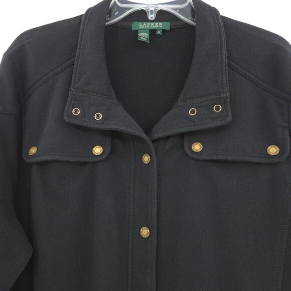 Lauren Ralph Lauren womens black knit shaket jacket Size 2X Field Military brass - Picture 3 of 12